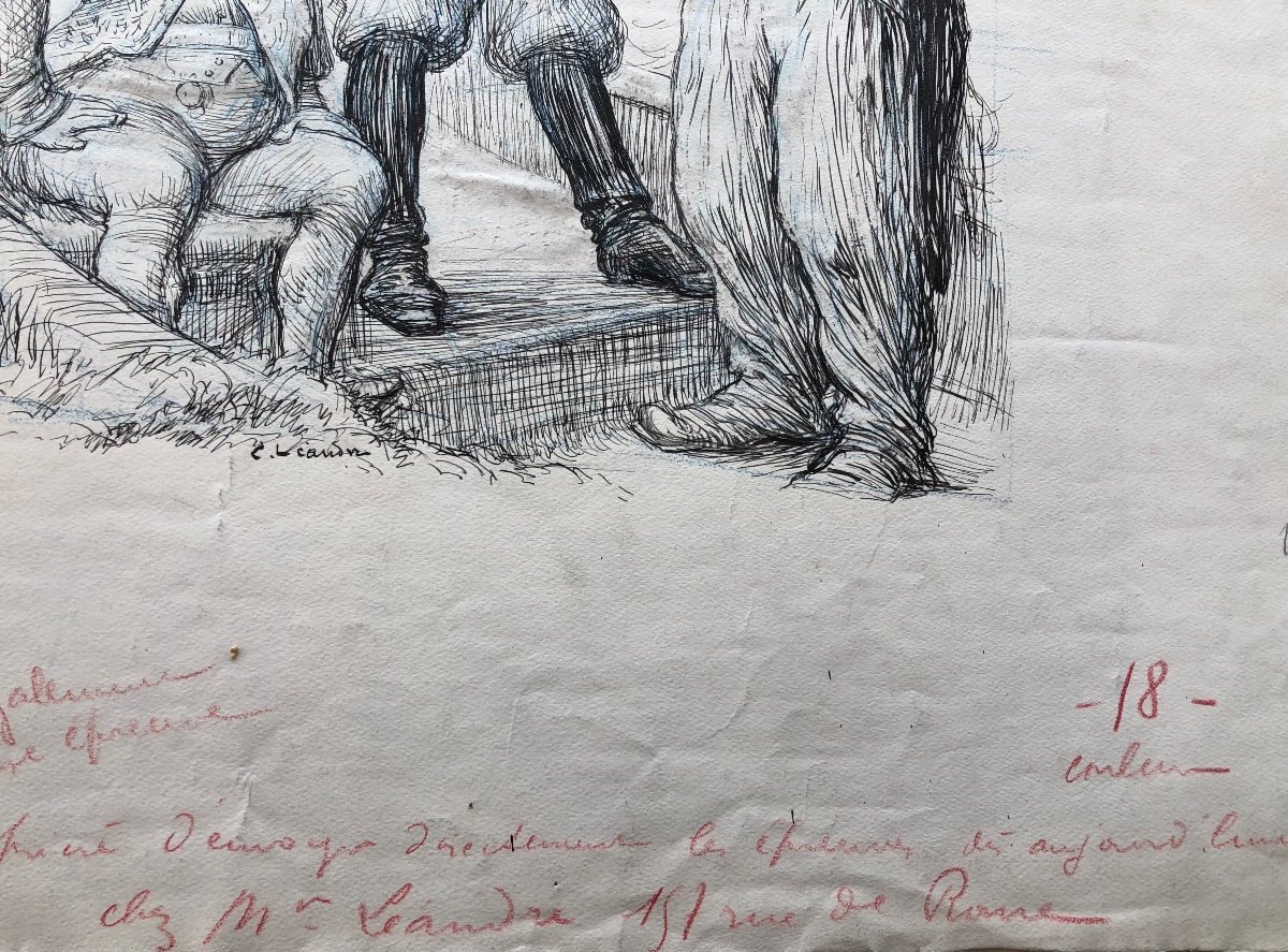 Charles Leandre  À Cronstadt 25 Juillet 1914 Dessin à La Plume Nicolas II Le Rire -photo-3