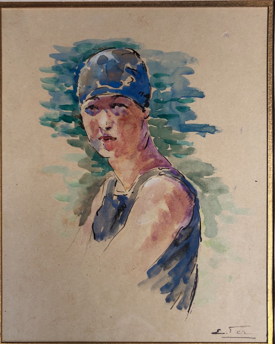 Edouard Fer Bather Watercolor 1920 Nice Neo-impressionism Cross Valtat