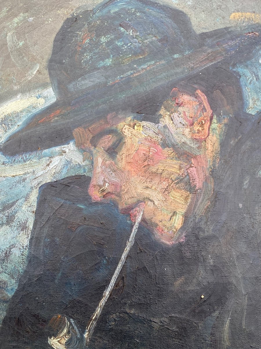 French School Circa 1900 Artist Portrait Or Self-portrait With Pipe Oil 1903-photo-2