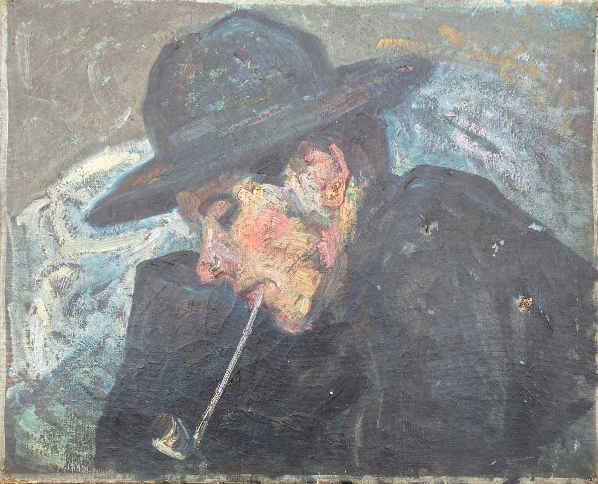 French School Circa 1900 Artist Portrait Or Self-portrait With Pipe Oil 1903