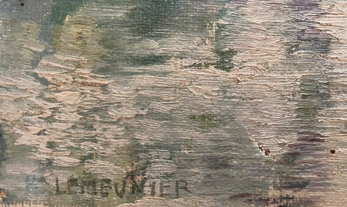 Basile Lemeunier Riverside Oil On Canvas Normandy Villecresnes 1900-photo-2
