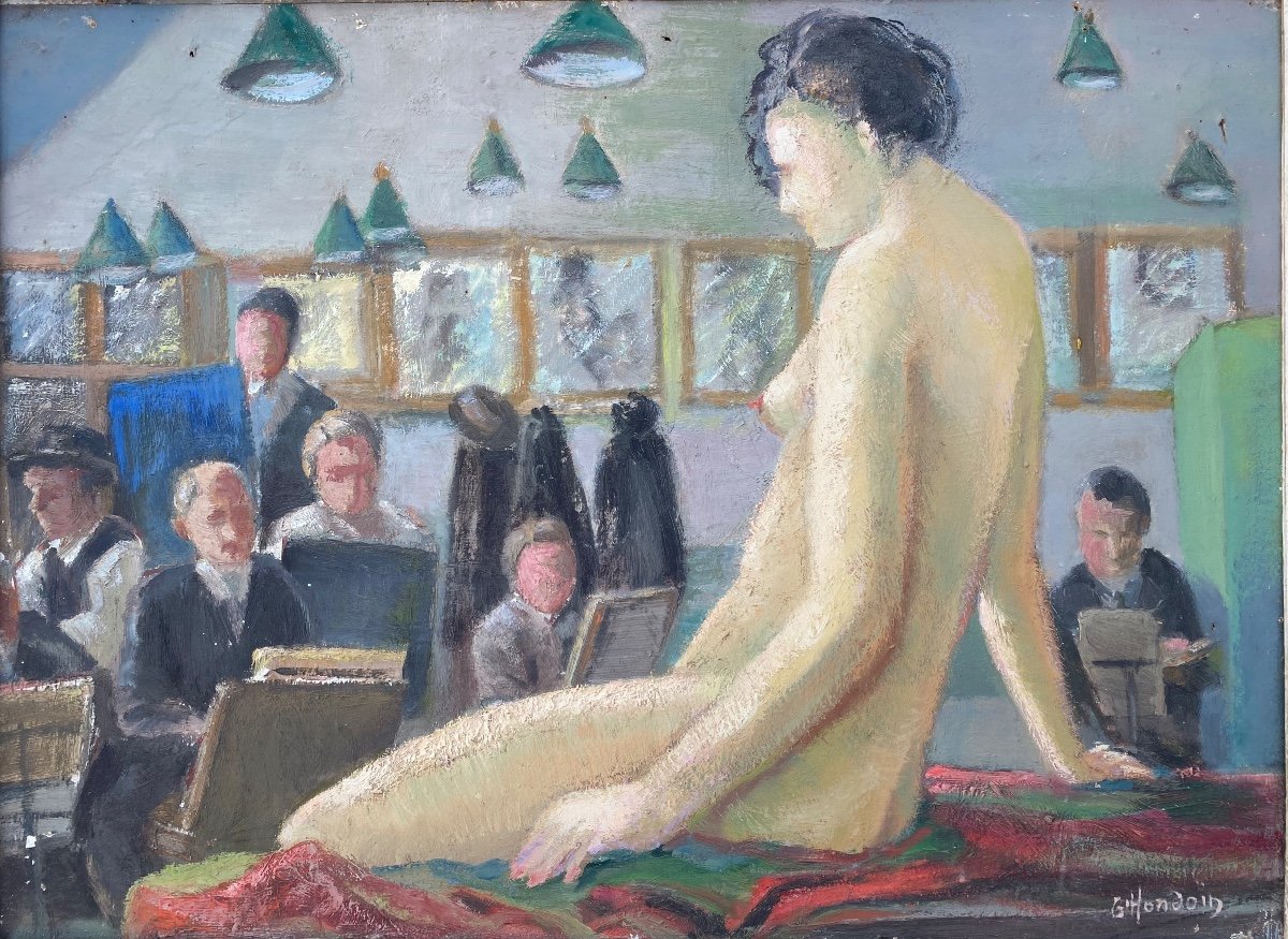 Gilbert Hondoin (1901-1981) Nude Posing In The Montparnasse Paris Studio-photo-3