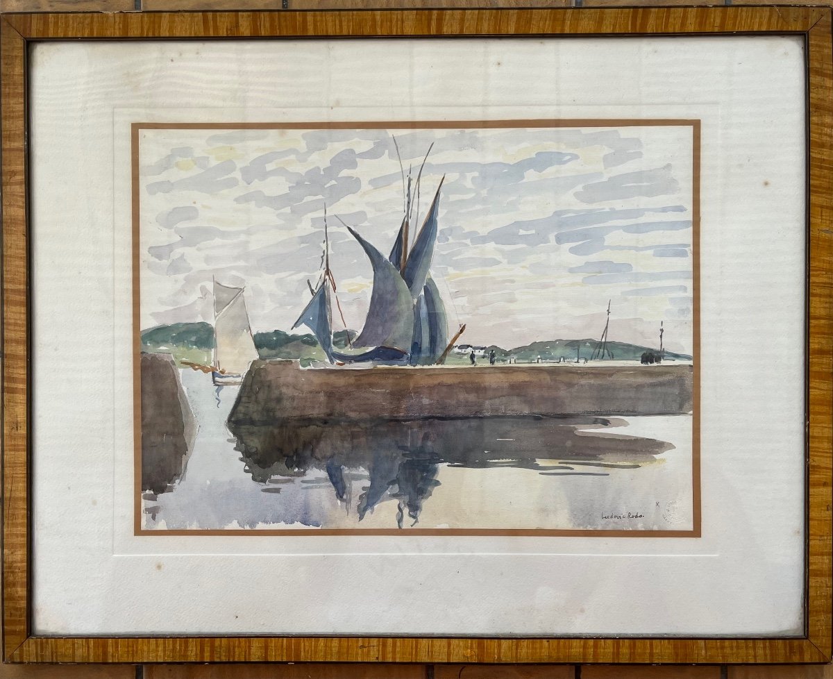 Ludovic Rodo Pissarro Watercolor Brittany The Blue Sails Port De Concarneau Brittany-photo-2