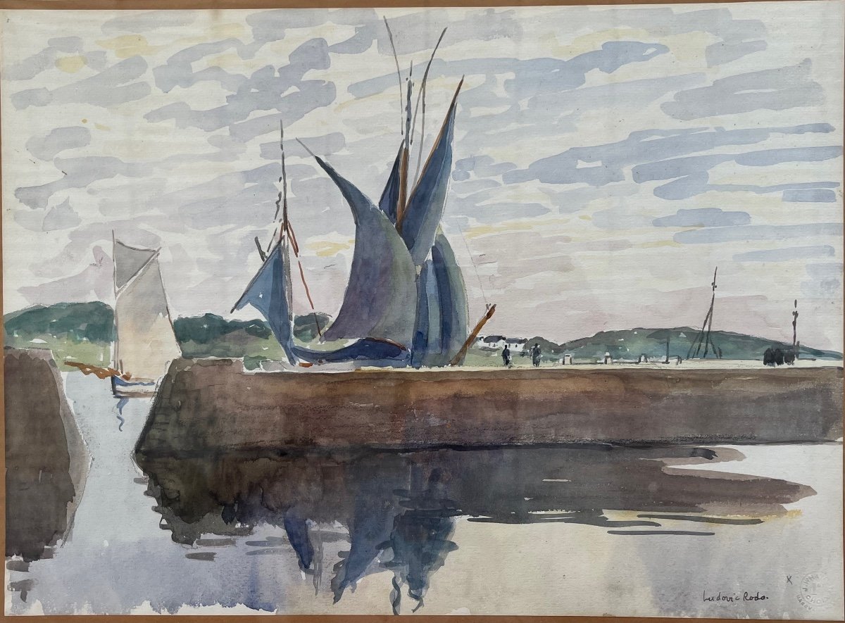 Ludovic Rodo Pissarro Watercolor Brittany The Blue Sails Port De Concarneau Brittany