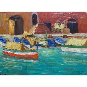 Willem Welters (1881-1972) école Hollandaise Le port de Capri Italie Italia