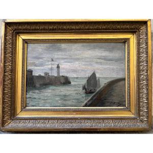 émile Mathon Dieppe View From The Pollet Pier Oil On Canvas 1882 Normandy Seascape