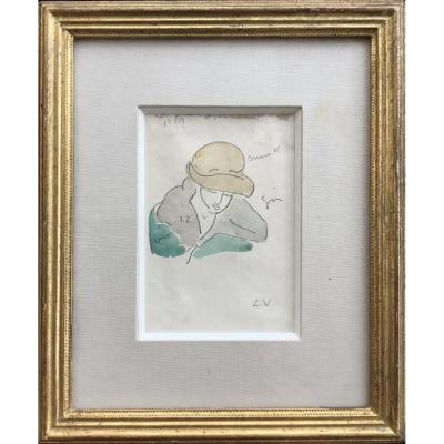 Louis Valtat - Portrait De Femme Au Chapeau - Aquarelle originale et Crayon 