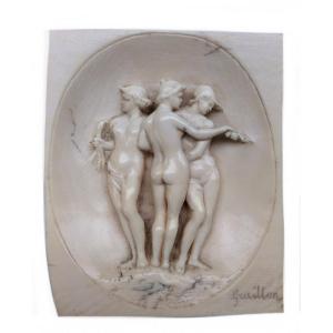 Pierre-Adrien GRAILLON « Les Trois Grâces » -  Ivoire sculpté haut relief - avec CITES / Dieppe