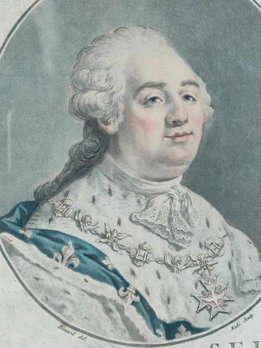 Portrait XVIII&egrave;me Louis XVI Gravure couleur par Benard et Rid&eacute; -photo-3