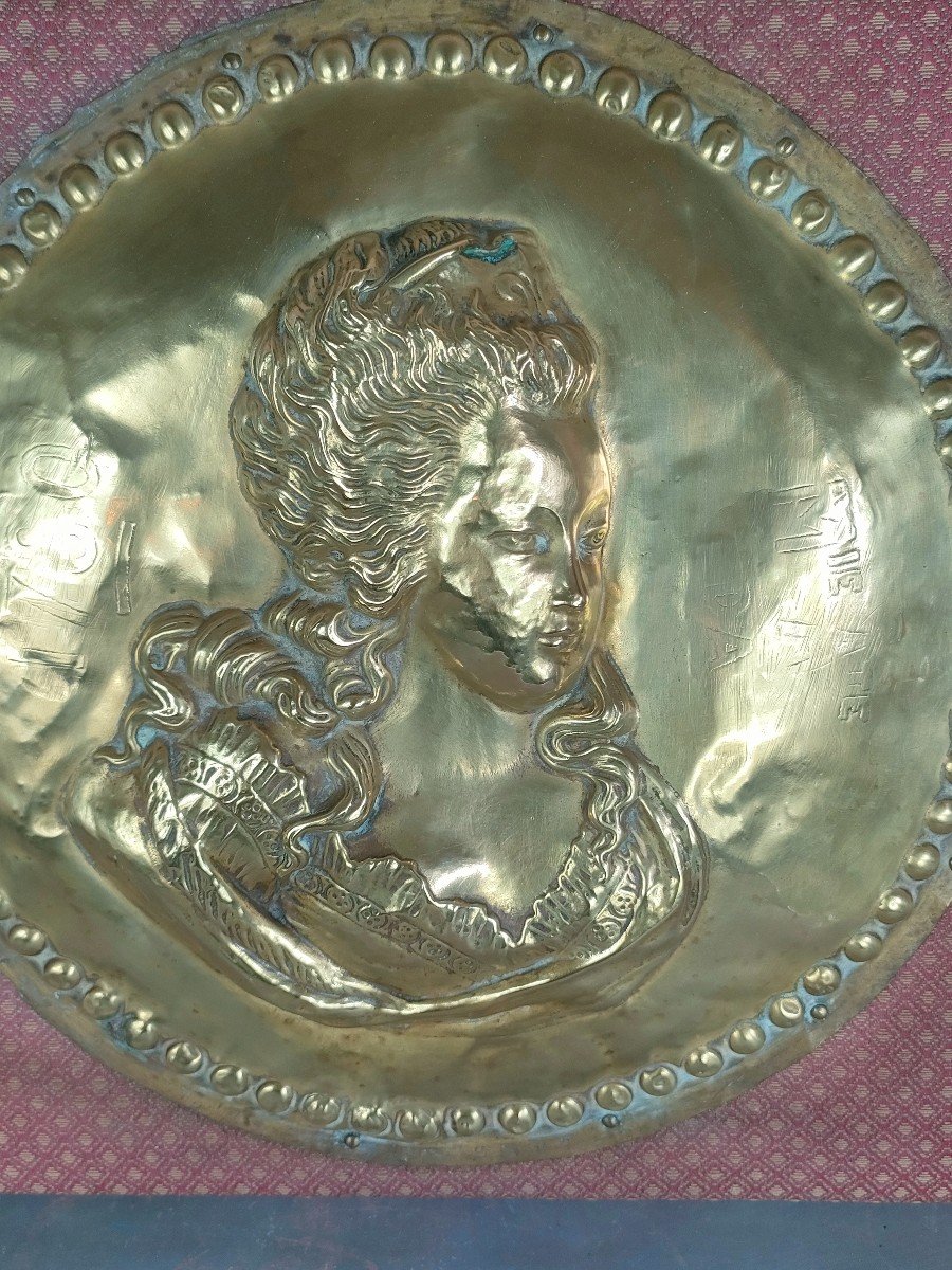 Golden Copper Portrait Plate Marie-antoinette Of Austria 1780-photo-3