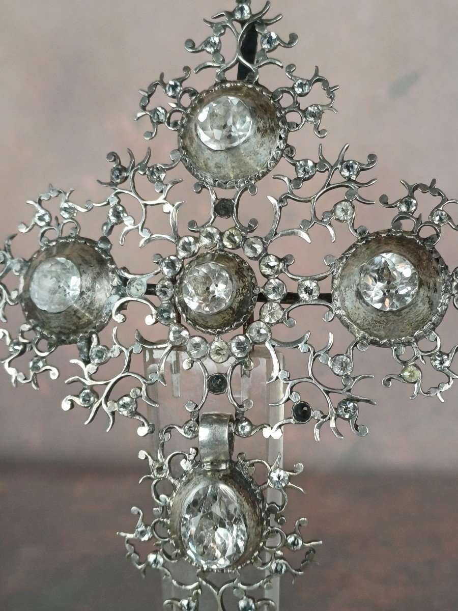 Large Norman Cross Saint Lo Solid Silver And Rhinestones-photo-4