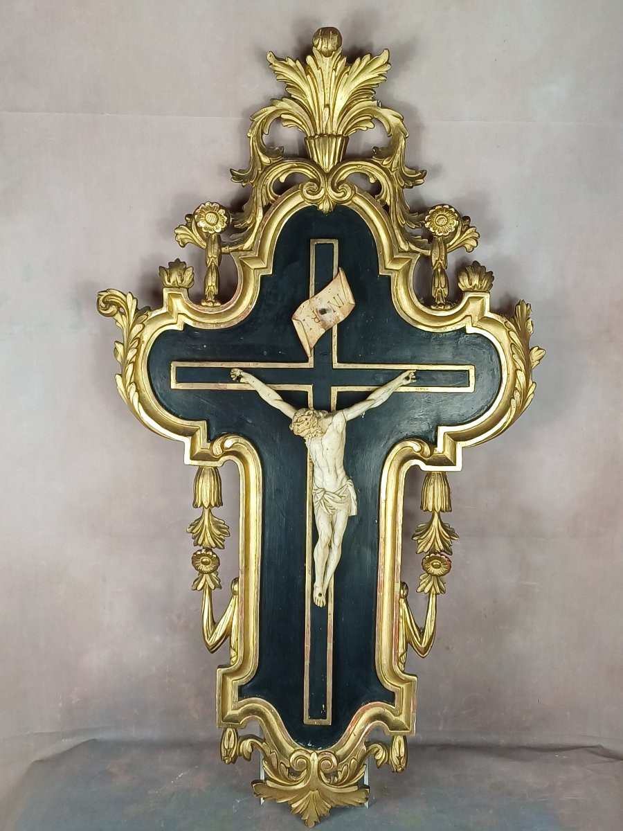 Christ In Ivory, Gilded Wood Frame, 19th Century -photo-3