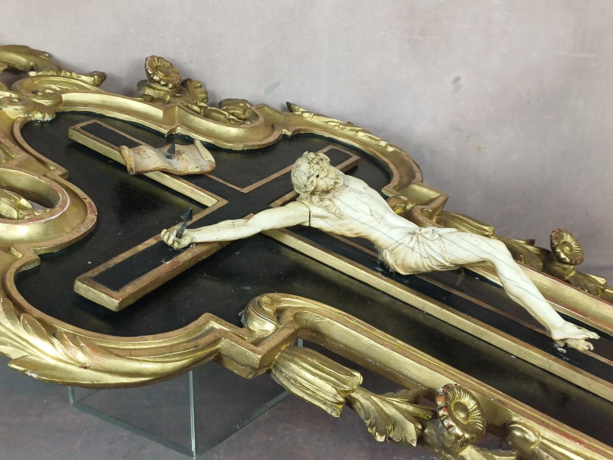 Christ In Ivory, Gilded Wood Frame, 19th Century -photo-3