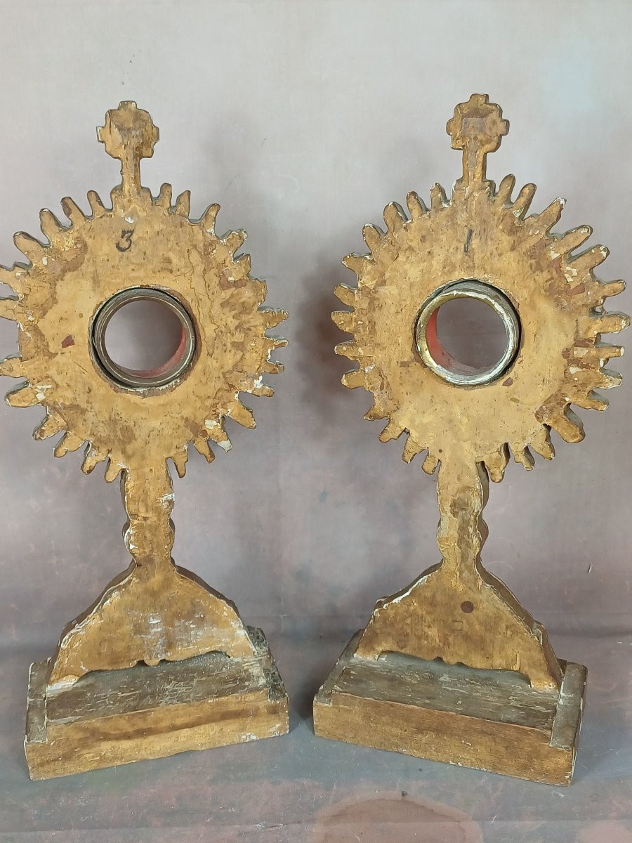 Paire de Reliquaires bois dor&eacute; Ostensoir-photo-4