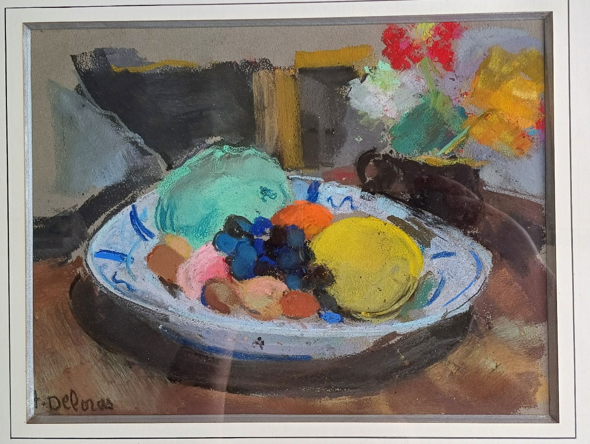 Nature morte aux fruits d&#039;&eacute;t&eacute; et fleurs d&#039;Henriette Deloras