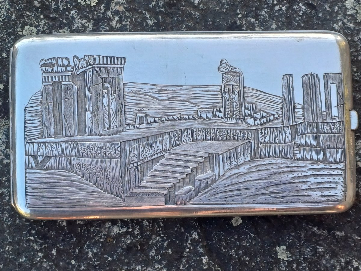 Solid Silver Box With Mesopotamian Decor -photo-3