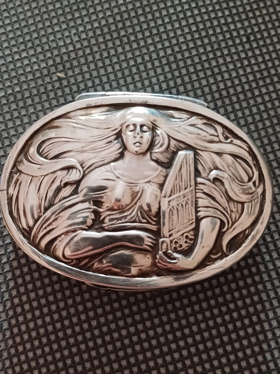 Boite argent massif anglais Ste Cécile femme art nouveau -photo-3