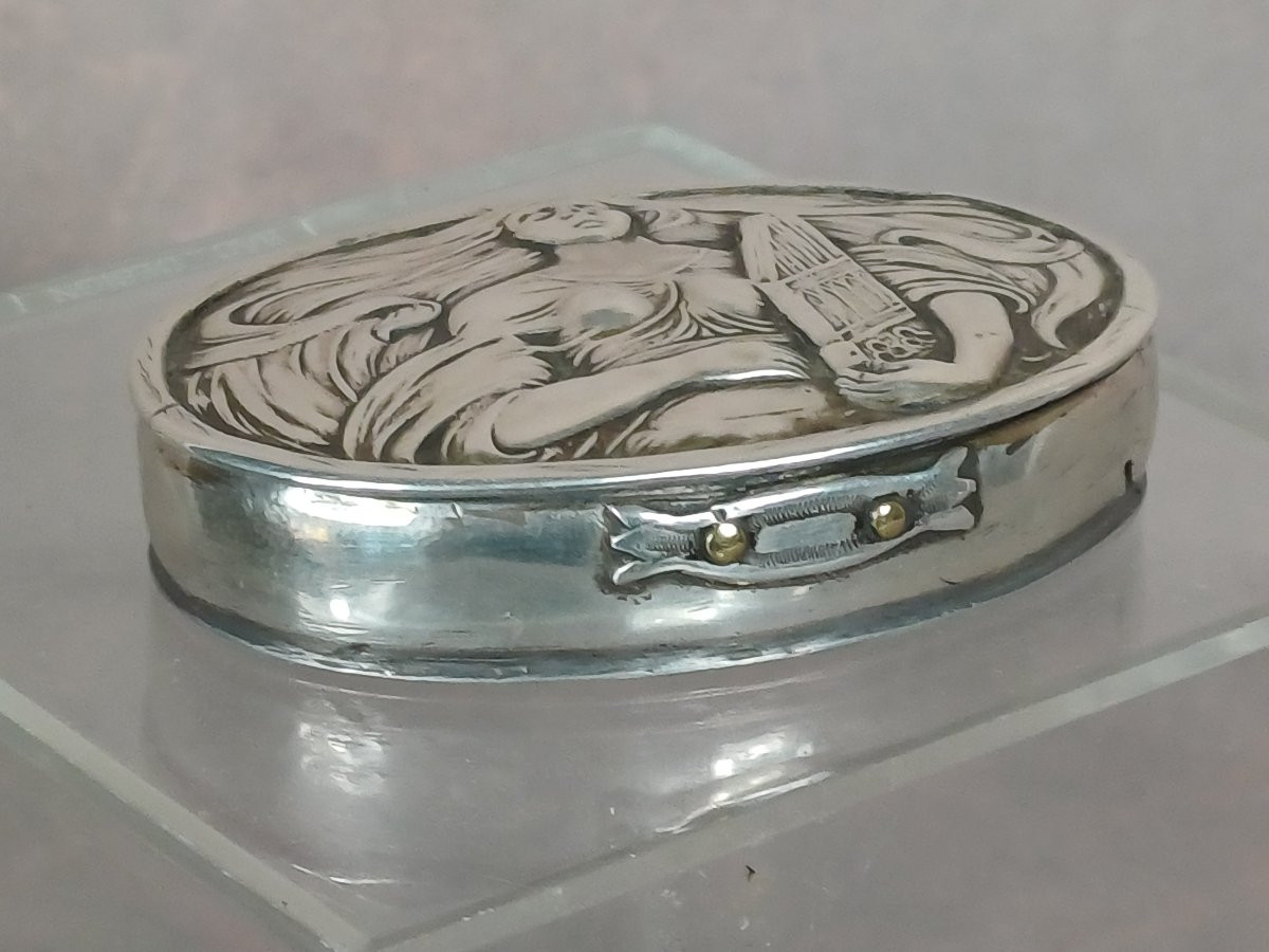 Boite argent massif anglais Ste Cécile femme art nouveau -photo-4