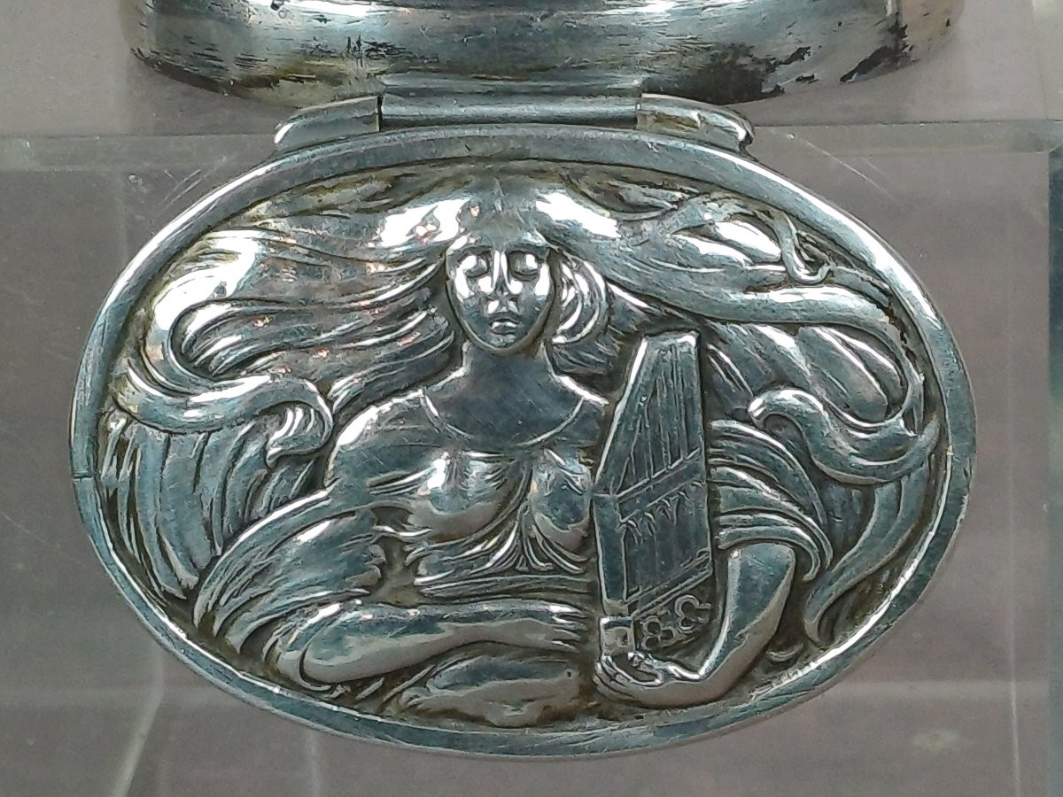 Boite argent massif anglais Ste Cécile femme art nouveau -photo-1