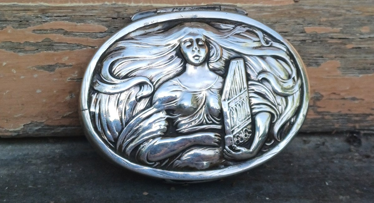 Boite argent massif anglais Ste Cécile femme art nouveau -photo-2