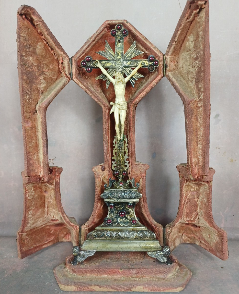 Croix de voyage argent massif vermeil Espagne