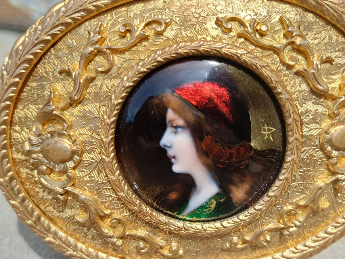Boite bronze doré et émaux de Limoges-photo-2