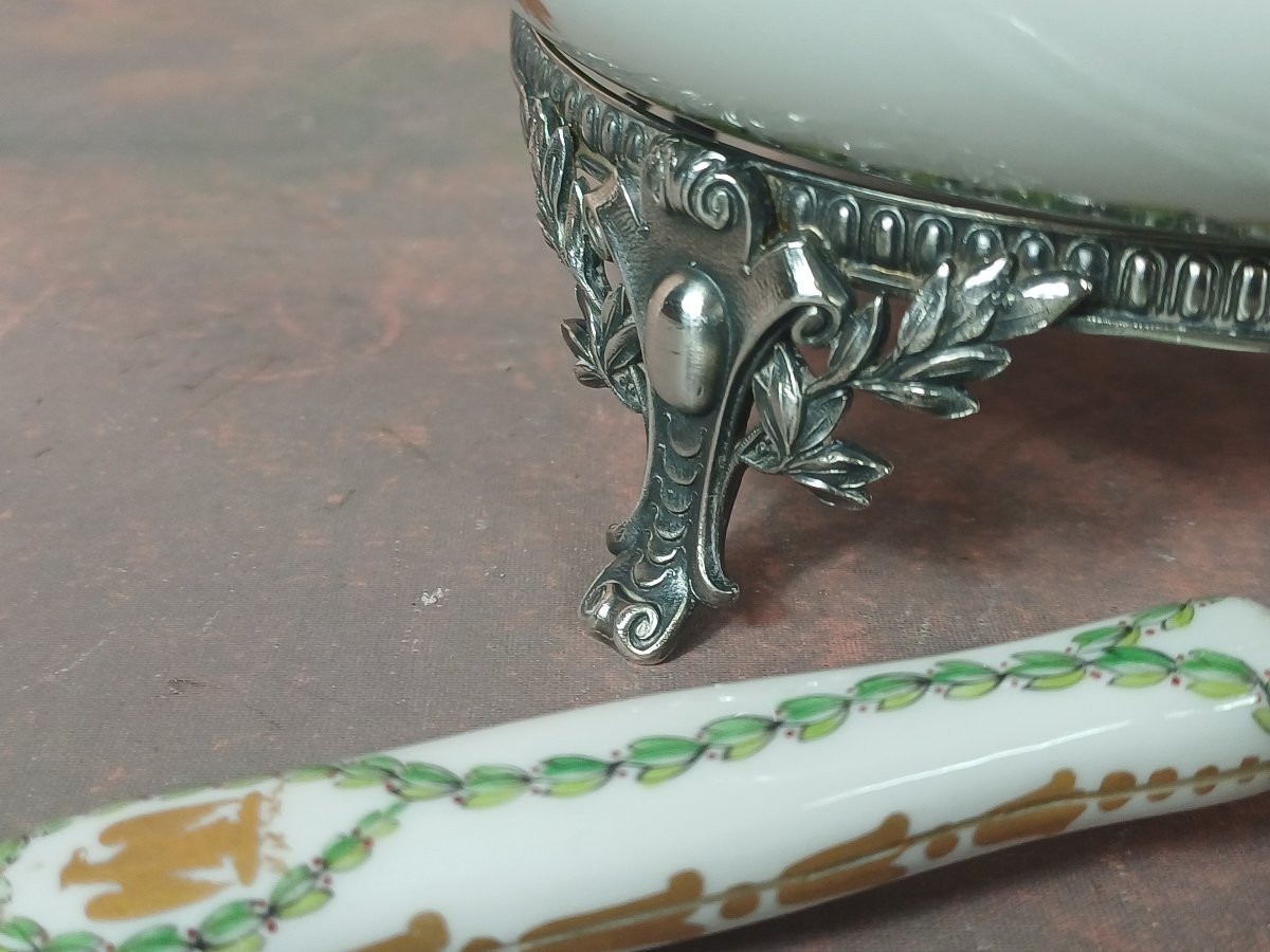 Porcelain And Sterling Silver Broth Bowl With Napoleon Empire Decor -photo-2