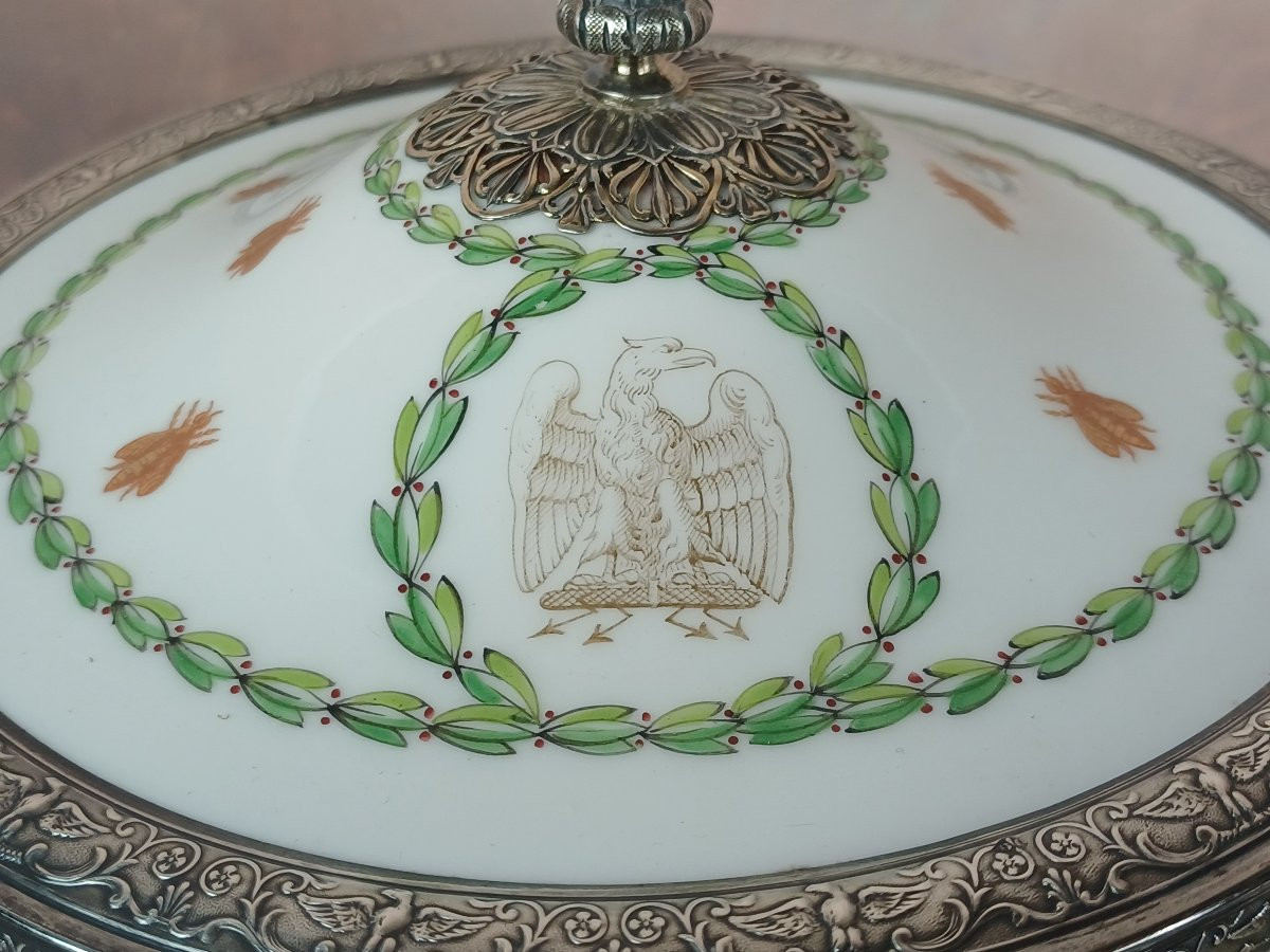 Porcelain And Sterling Silver Broth Bowl With Napoleon Empire Decor -photo-3