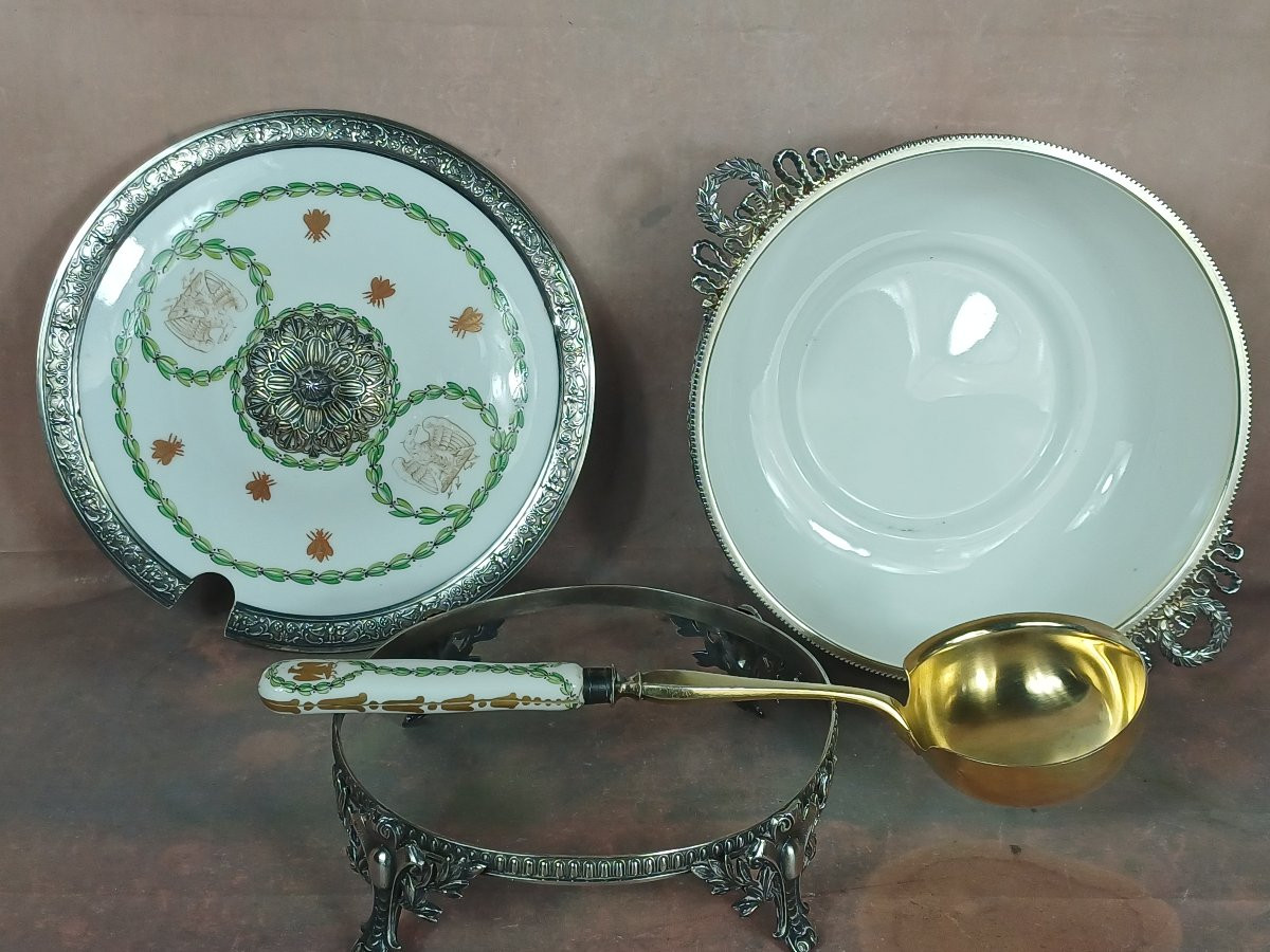Porcelain And Sterling Silver Broth Bowl With Napoleon Empire Decor -photo-1