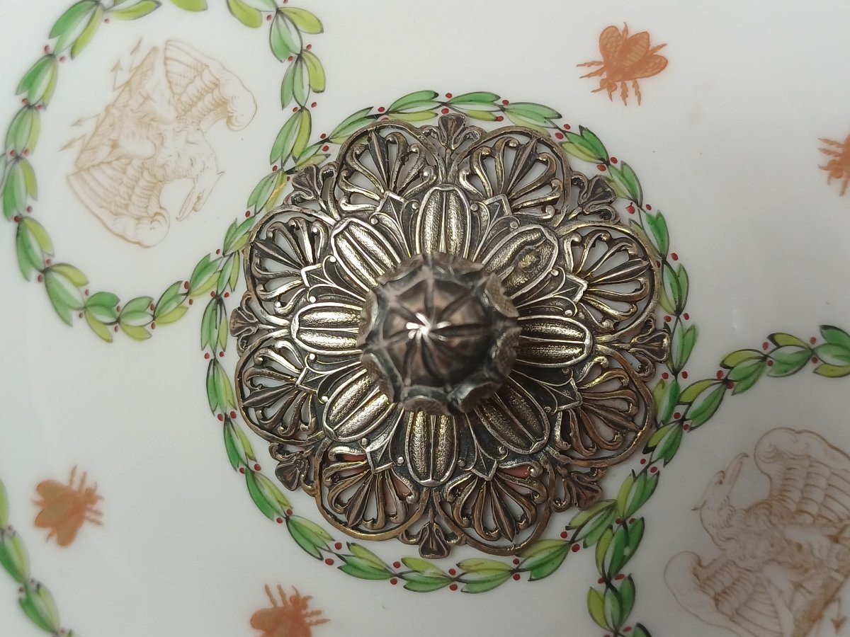 Porcelain And Sterling Silver Broth Bowl With Napoleon Empire Decor -photo-3