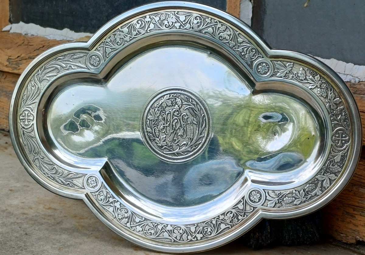 Plateau plat pour burettes d'église argent massif