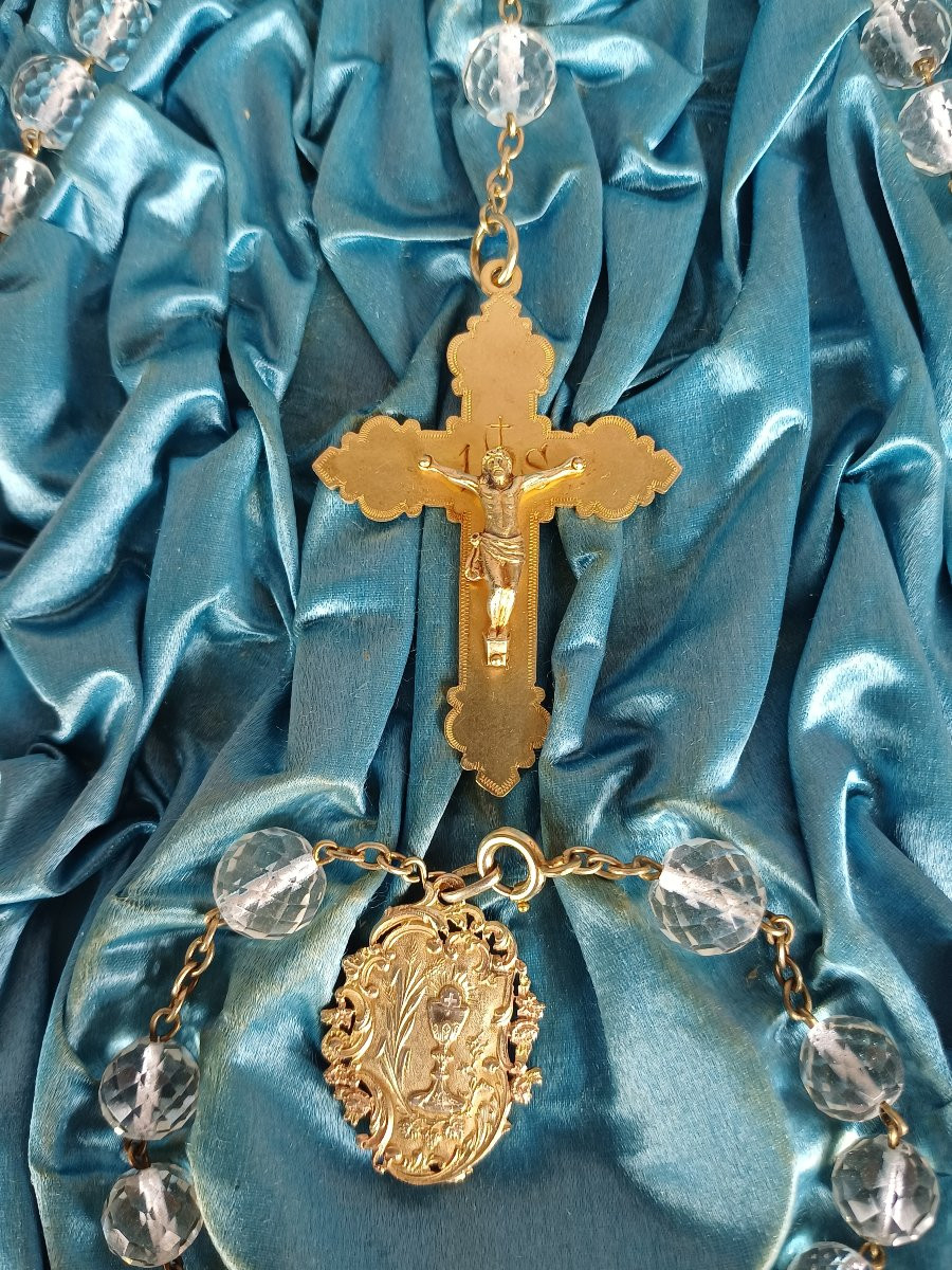 1st Communion Set Rosary And Decade Rosary In Solid Silver Vermeil-photo-2
