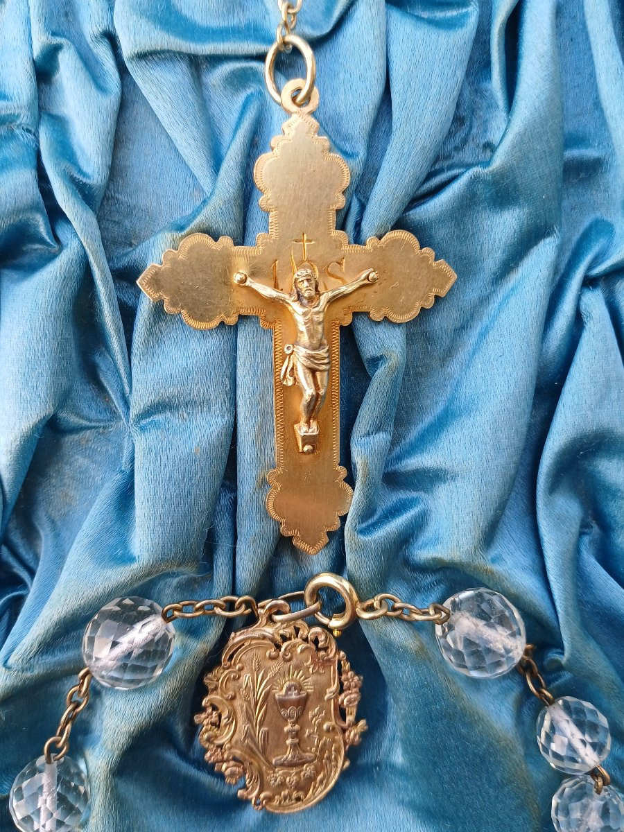 1st Communion Set Rosary And Decade Rosary In Solid Silver Vermeil-photo-4