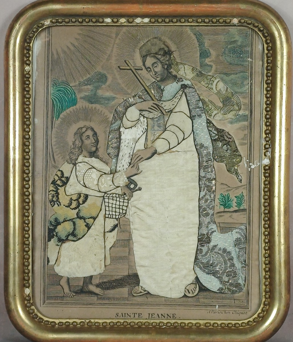 Ste Jeanne chez Chiquet broderie soie et or gravure habillée