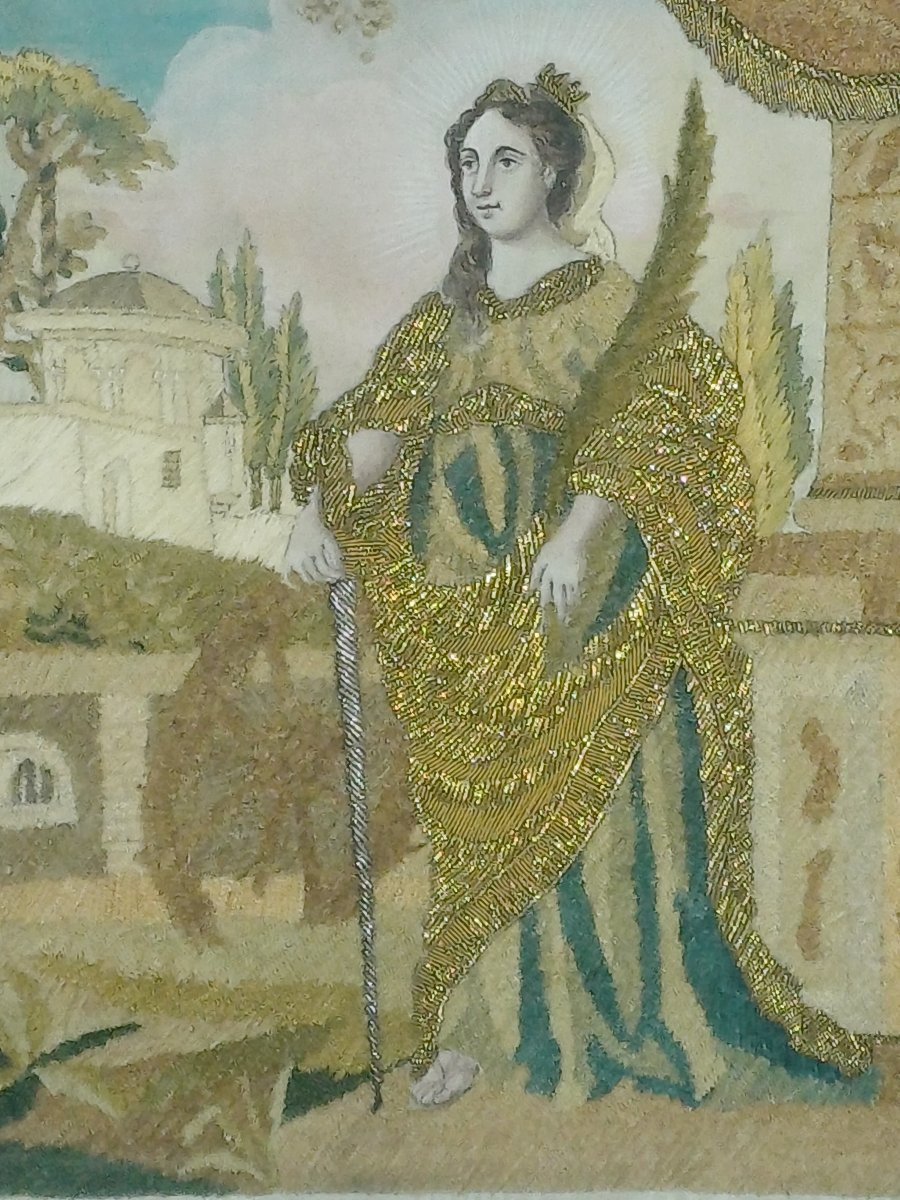  image pieuse soie et broderie tapisserie Ste Catherine-photo-3