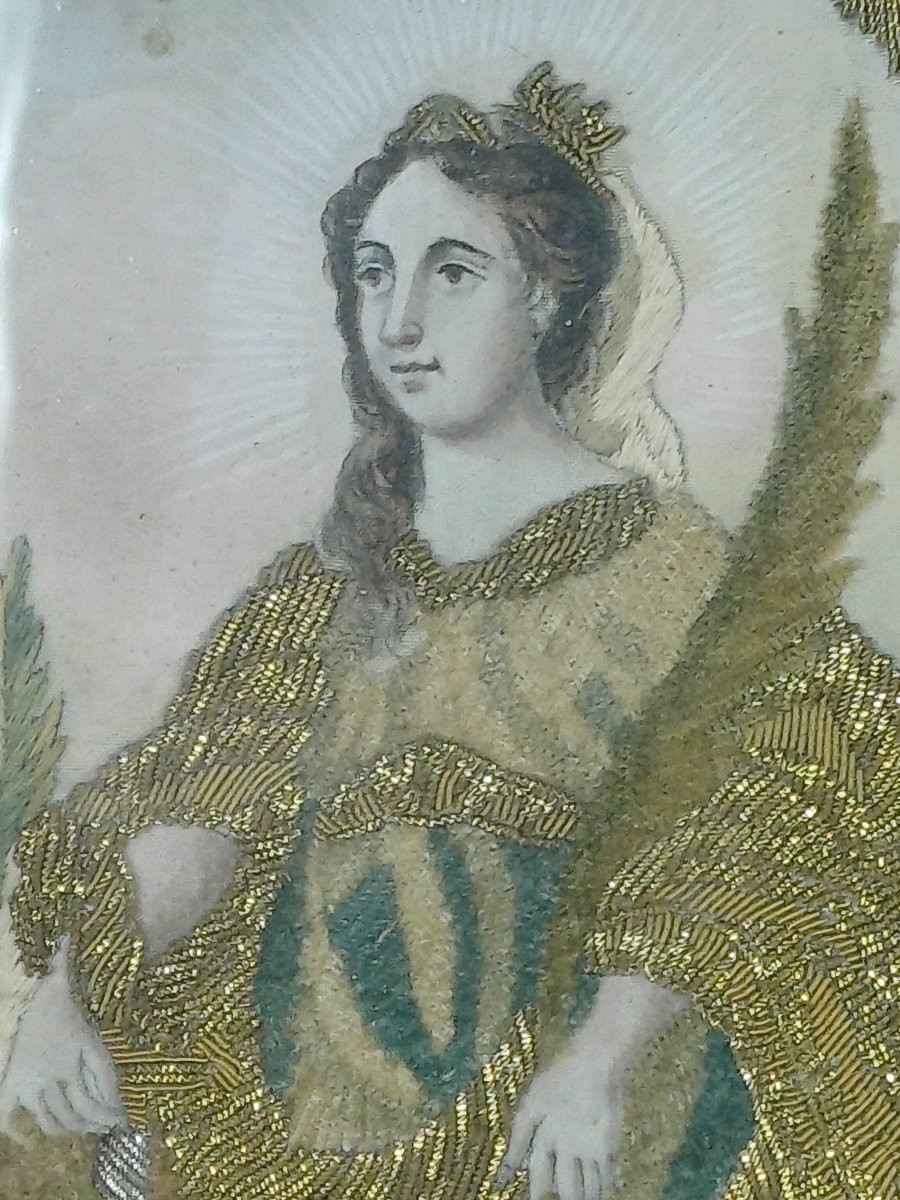  image pieuse soie et broderie tapisserie Ste Catherine-photo-4