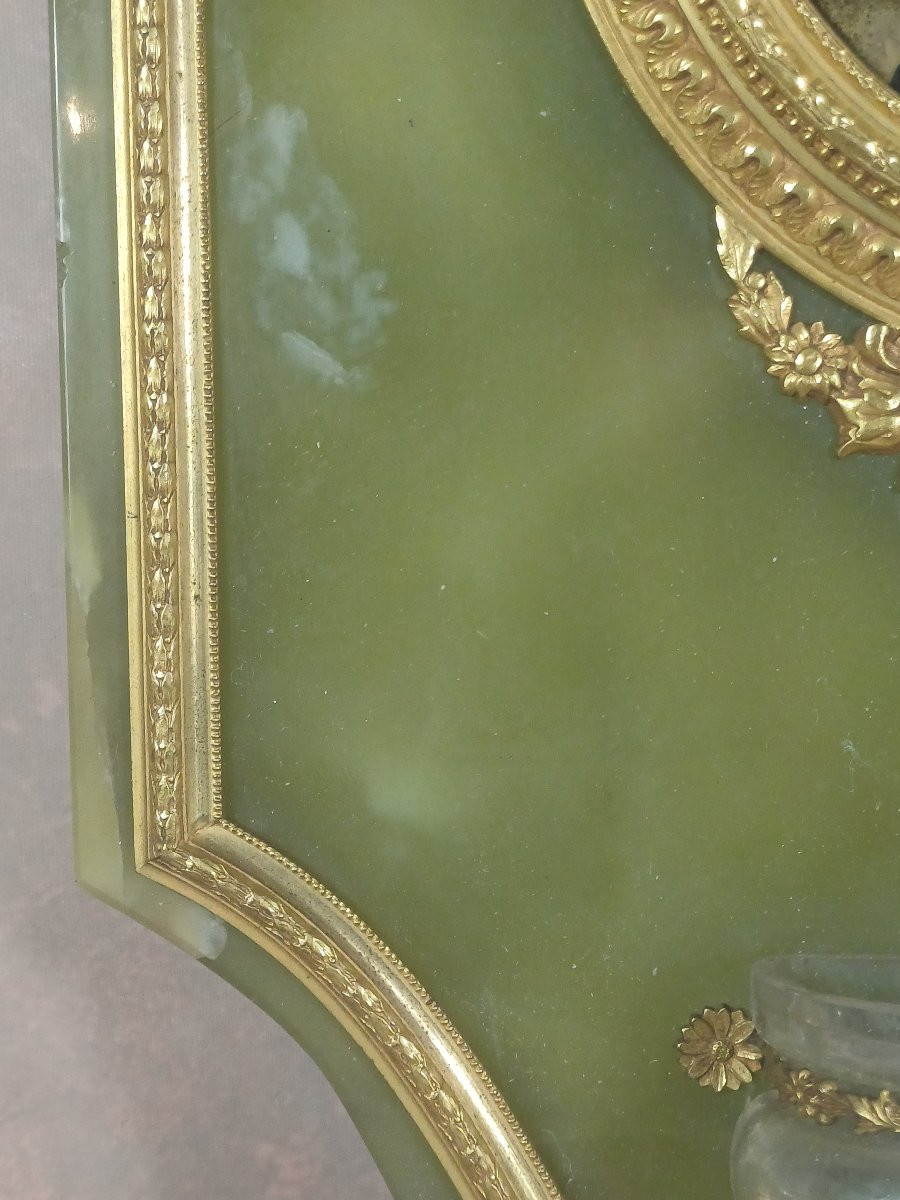 Grand bénitier onyx vert et bronze doré, émail de Limoges-photo-2
