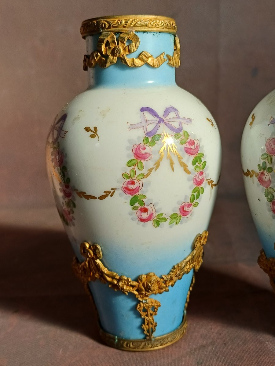Pair Of Sèvres Style Porcelain Vases With Bronze Mounts-photo-3