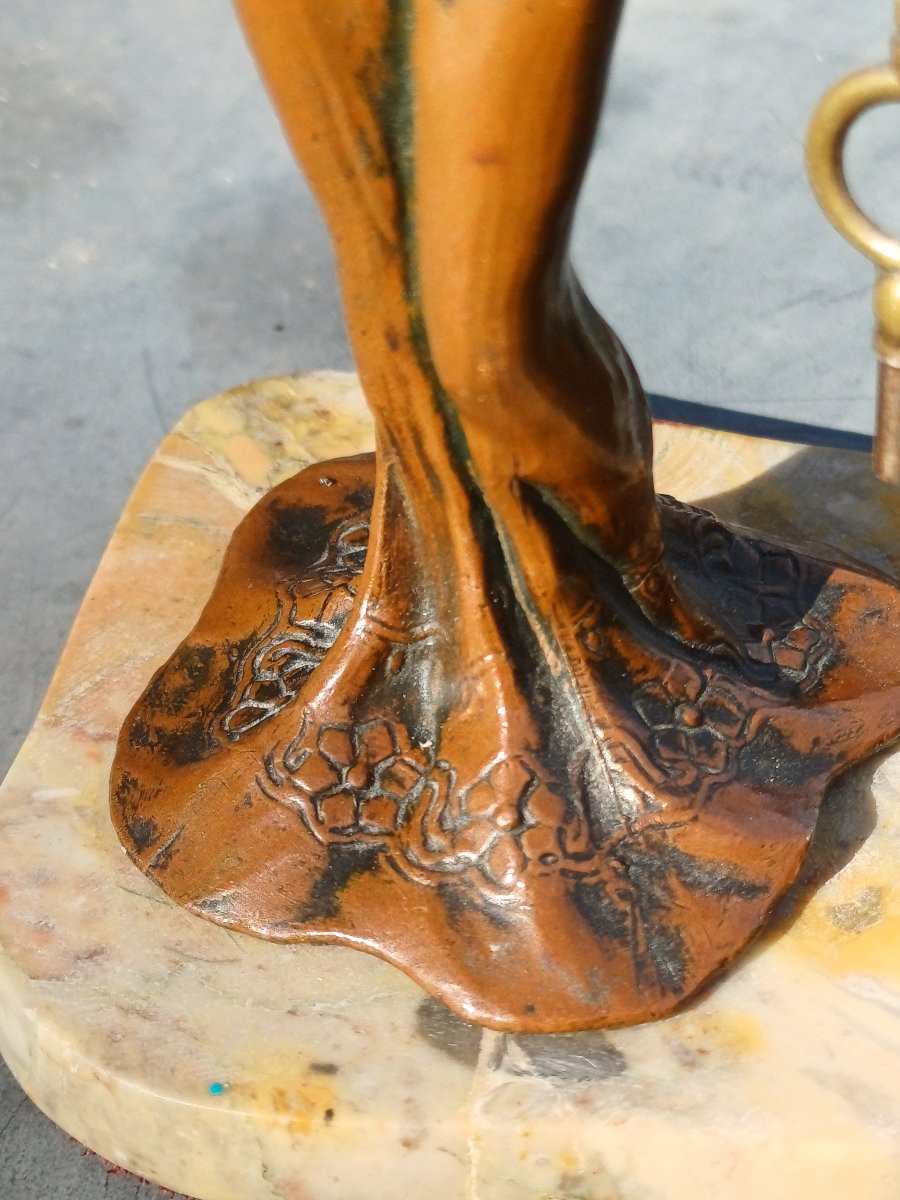 Pendule horloge de table art nouveau femme bronze porte montre-photo-4