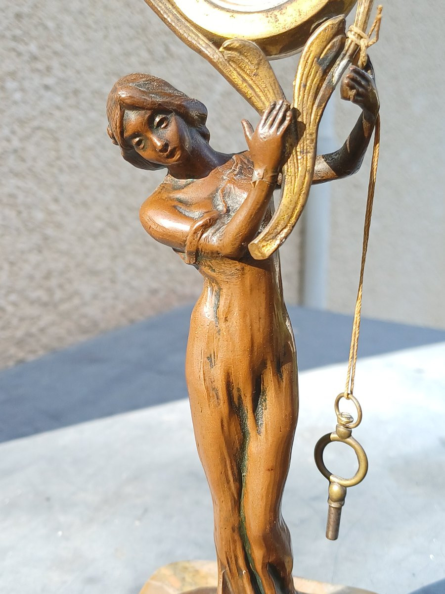 Pendule horloge de table art nouveau femme bronze porte montre-photo-2