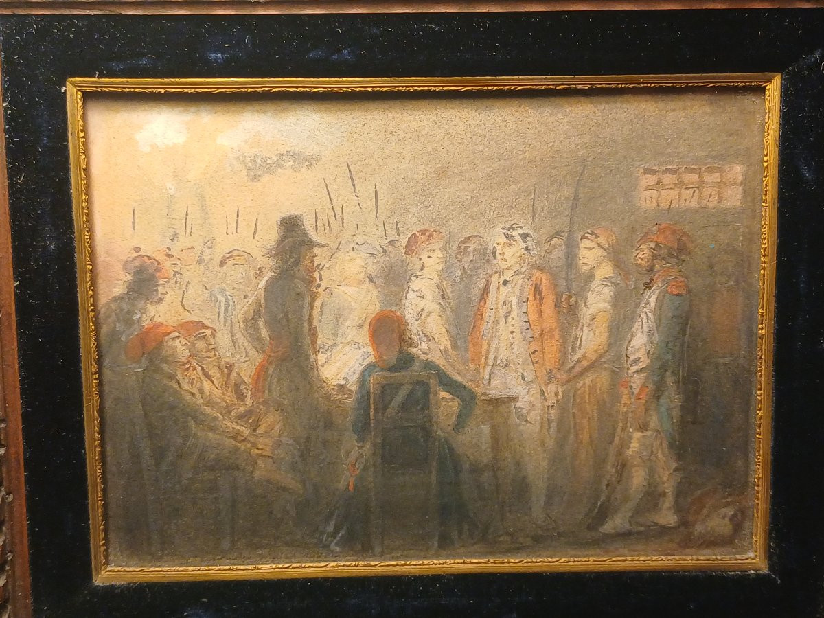 Esquisse R&eacute;union de soldats r&eacute;volutionnaires et responsables portant bonnet phrygien-photo-3