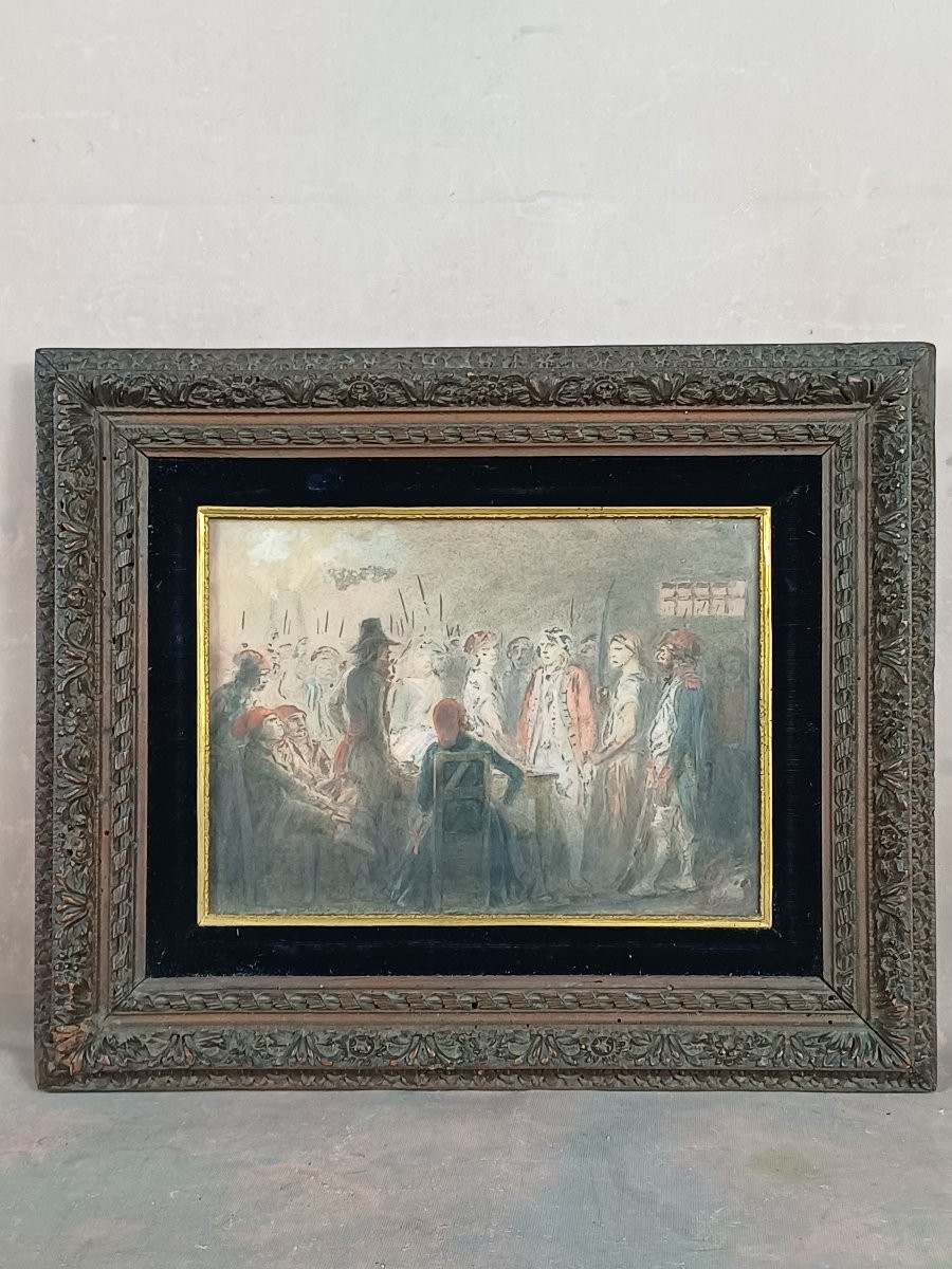 Esquisse R&eacute;union de soldats r&eacute;volutionnaires et responsables portant bonnet phrygien-photo-4