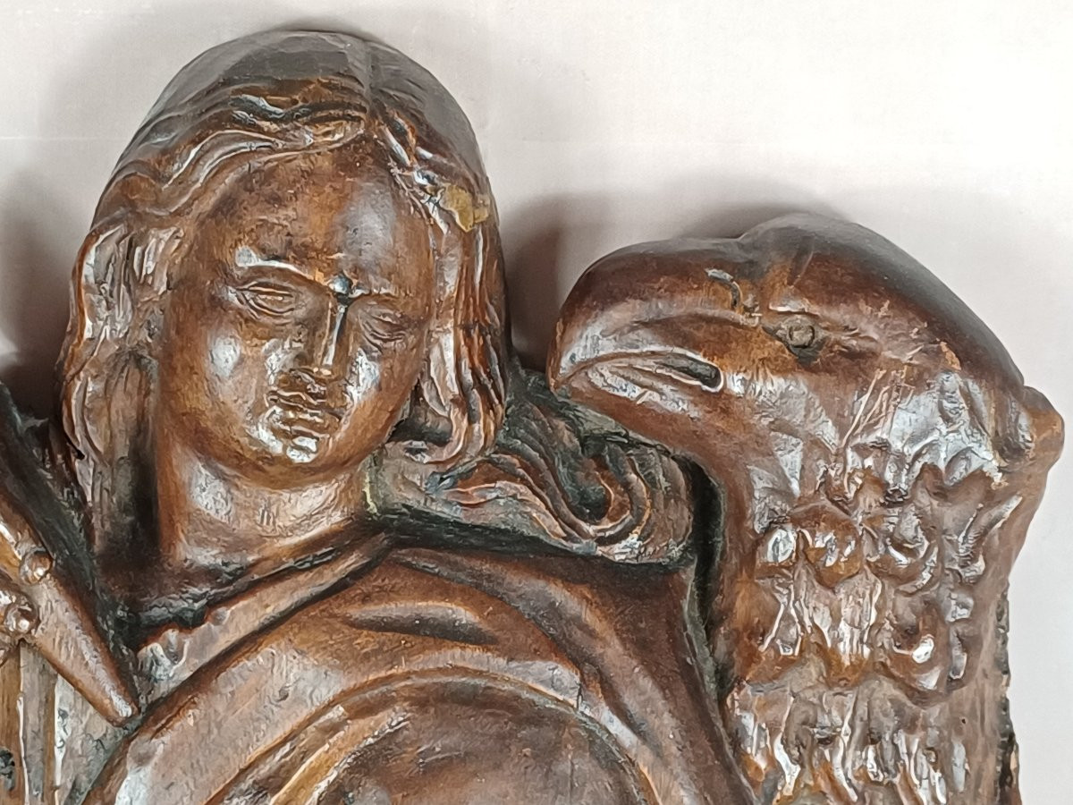 Panneau bas relief en bois St Jean l'Evangéliste  -photo-3