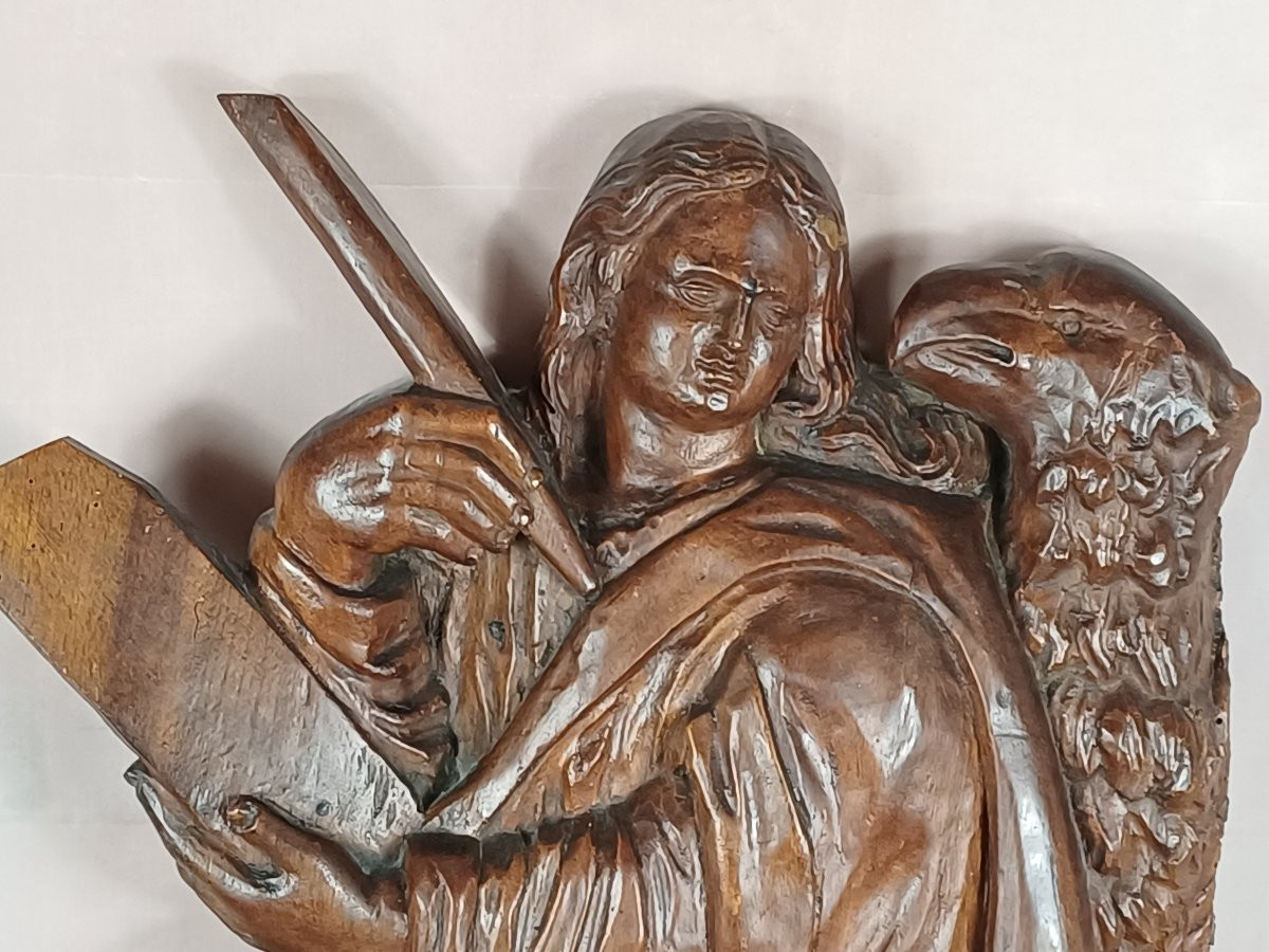 Panneau bas relief en bois St Jean l'Evangéliste  -photo-4