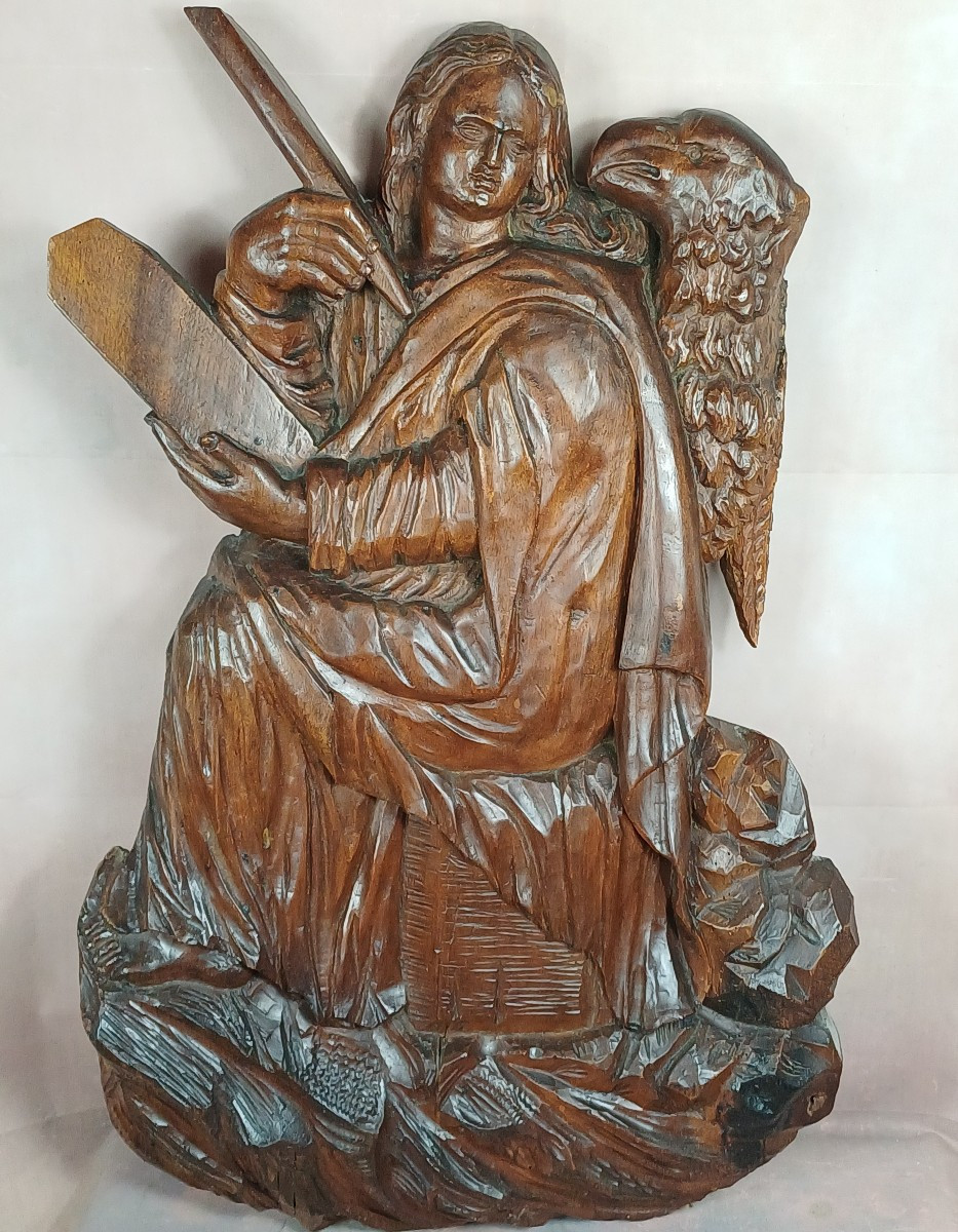 Panneau bas relief en bois St Jean l'Evangéliste  