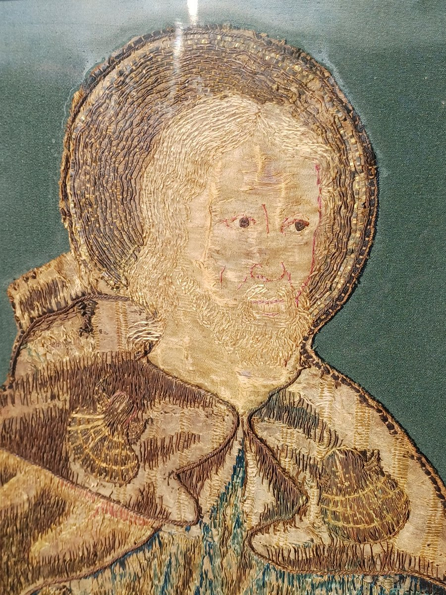 orfroi broderie St Jacques de Compostelle 17éme peinture à l'aiguille tapisserie-photo-2