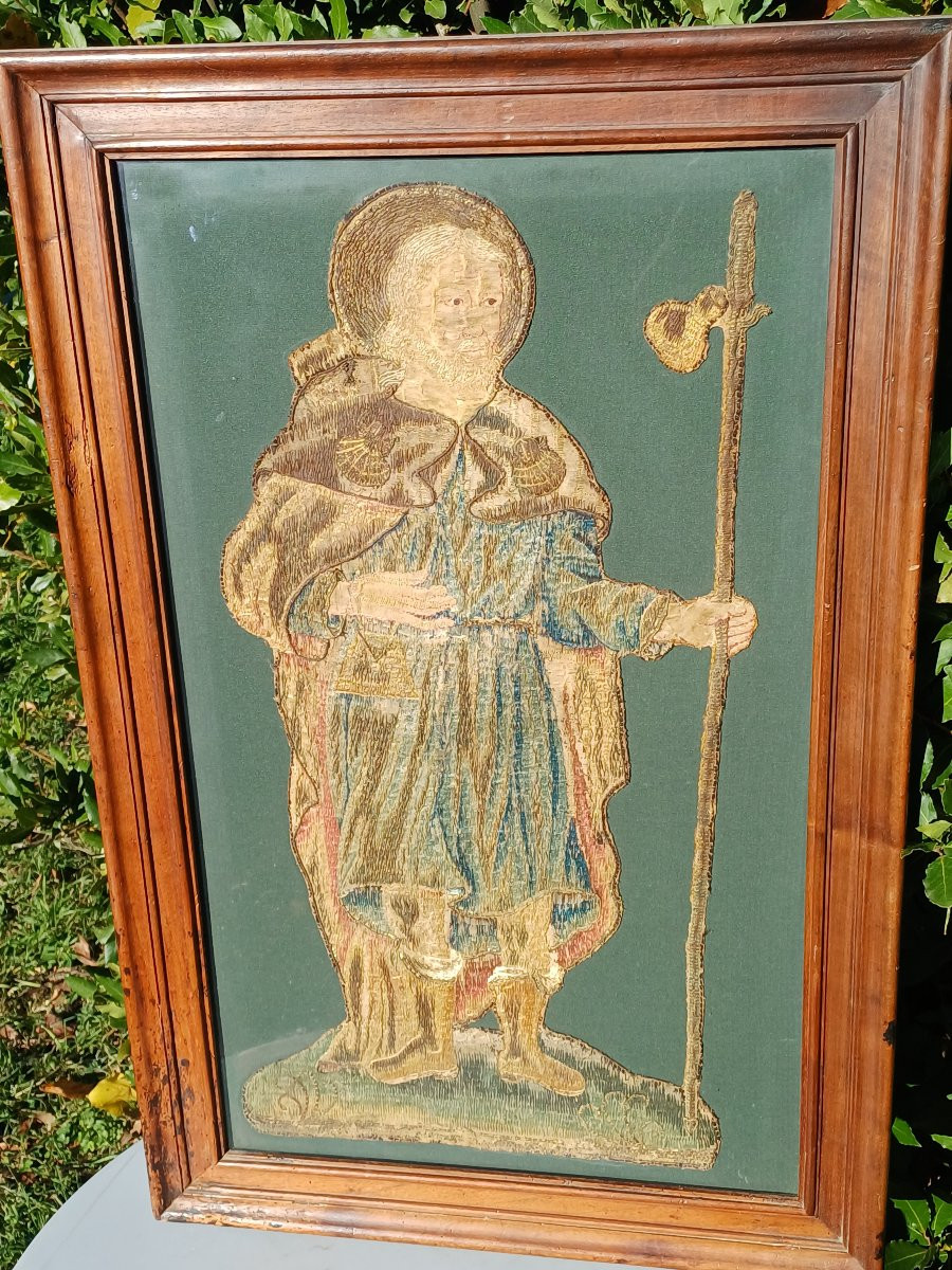 orfroi broderie St Jacques de Compostelle 17éme peinture à l'aiguille tapisserie-photo-3