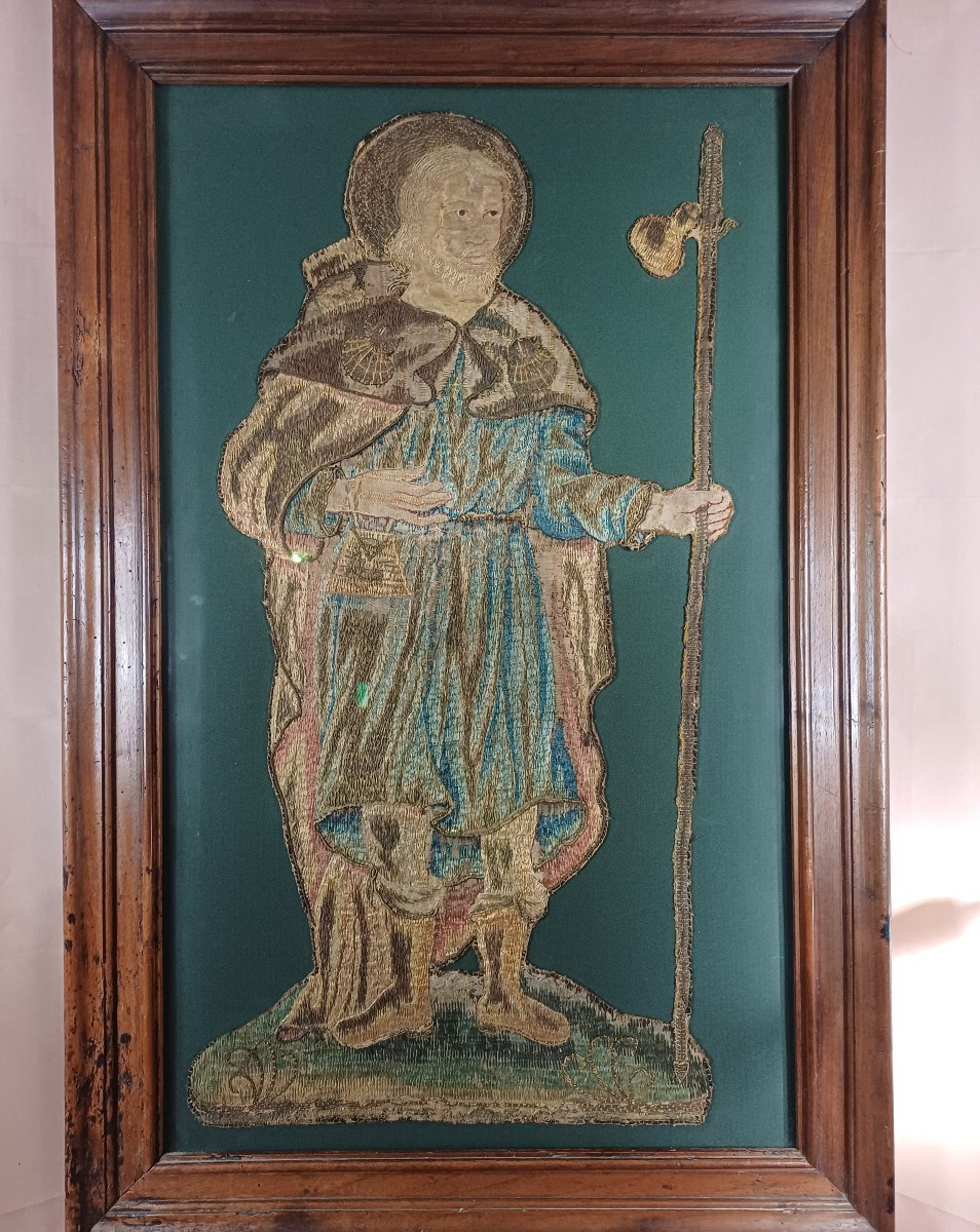 orfroi broderie St Jacques de Compostelle 17éme peinture à l'aiguille tapisserie