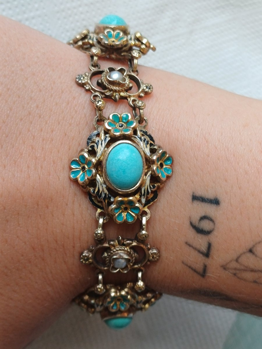 Austro-hungarian Enameled Sterling Silver Bracelet And Ring, Austria-photo-3