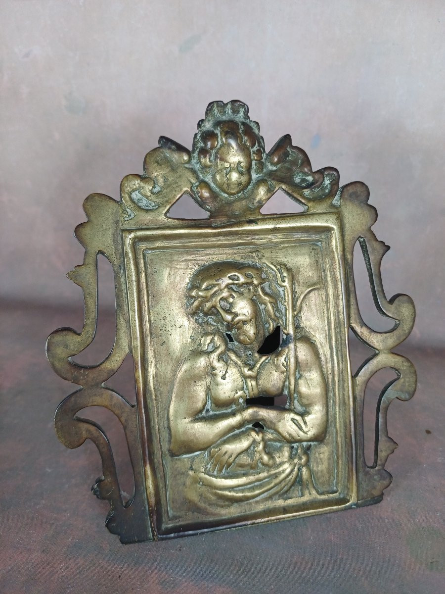Plaque Depicting The Kiss Of Peace, Christ Subjected To Insults, Bronze, 18th Century-photo-2